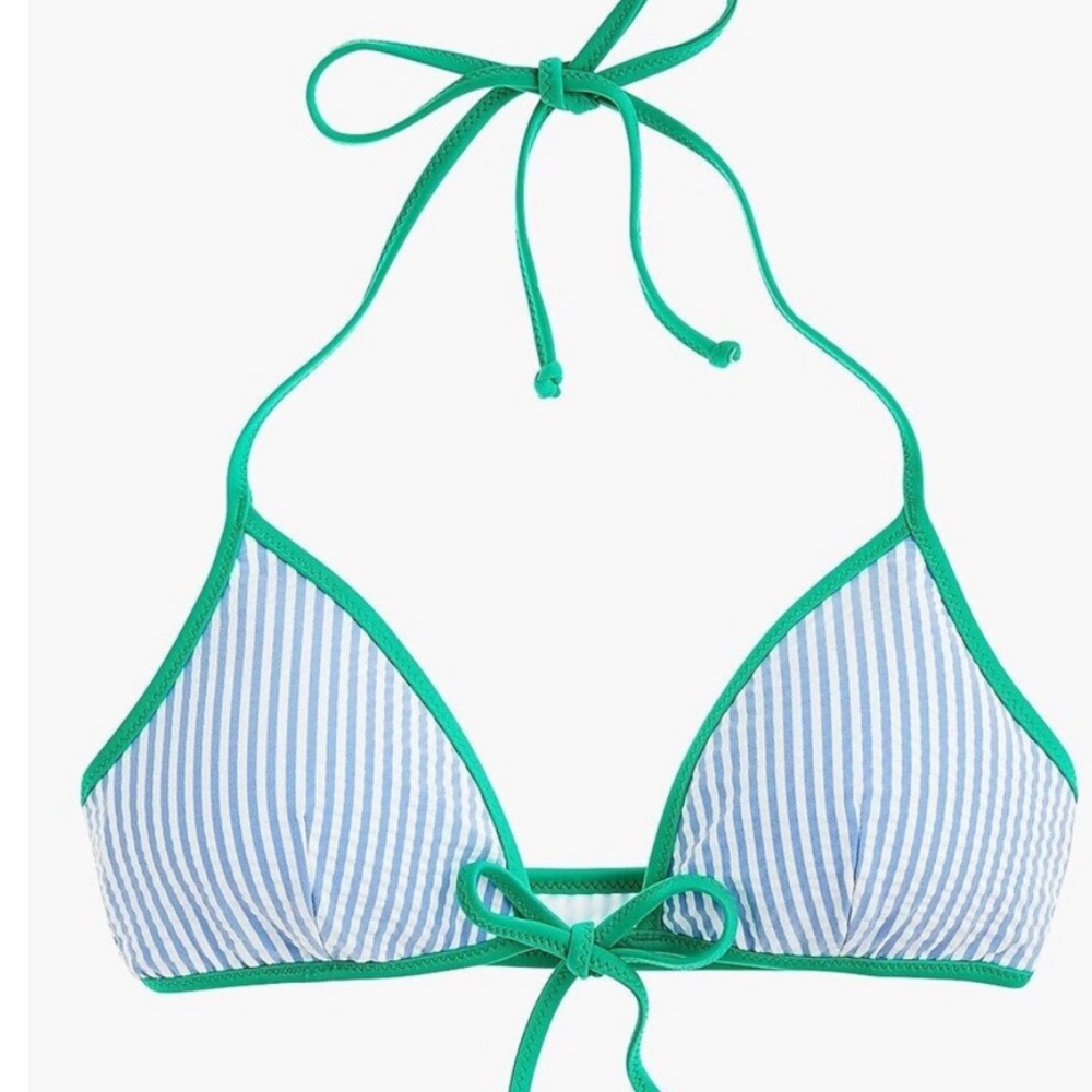 J Crew Tipped Seersucker Tie Front Bikini Top NWT, Sz Medium